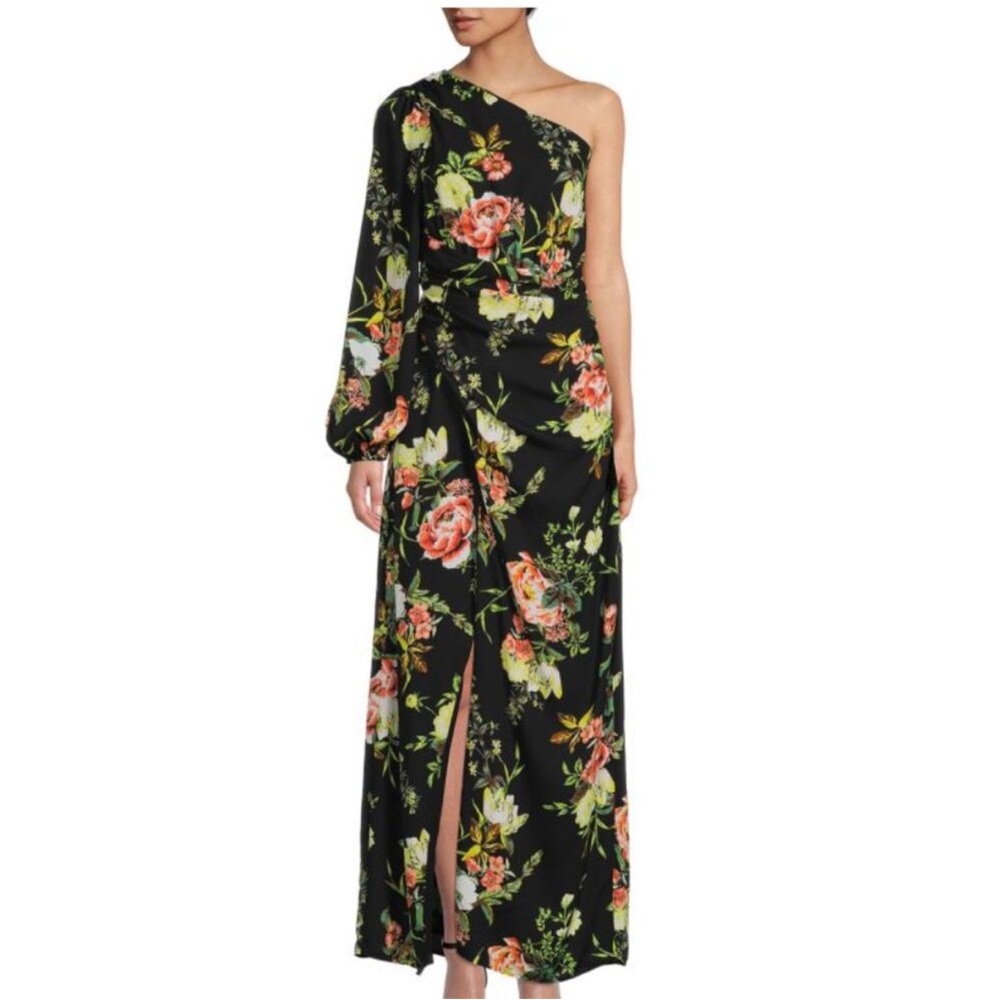 RACHEL Rachel Roy One Shoulder Black Floral Dress